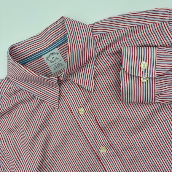 Brooks Brothers Mens Striped Button Down Long Sleeve Shirt M Red Blue - Picture 1 of 10